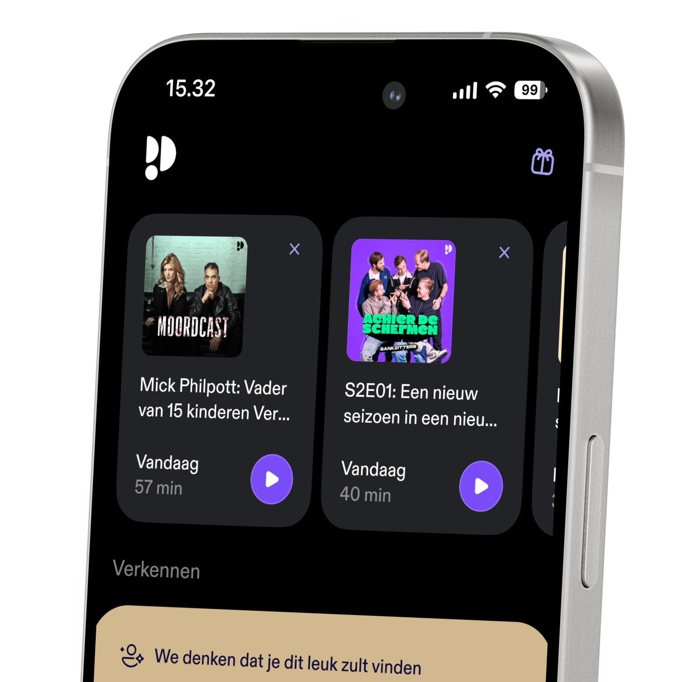 Mobiele telefoonscherm met de Podimo-applicatie geopend